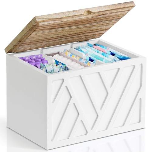 Jorkol Tampon Holder for Bathroom Decor Feminine Product Organizer with Lid Shark Week Tampon Storage Wood Pad and Tampon Organizer for Toilet Organizer Bathroom Accessories Box for Girl Stuff - Image 1