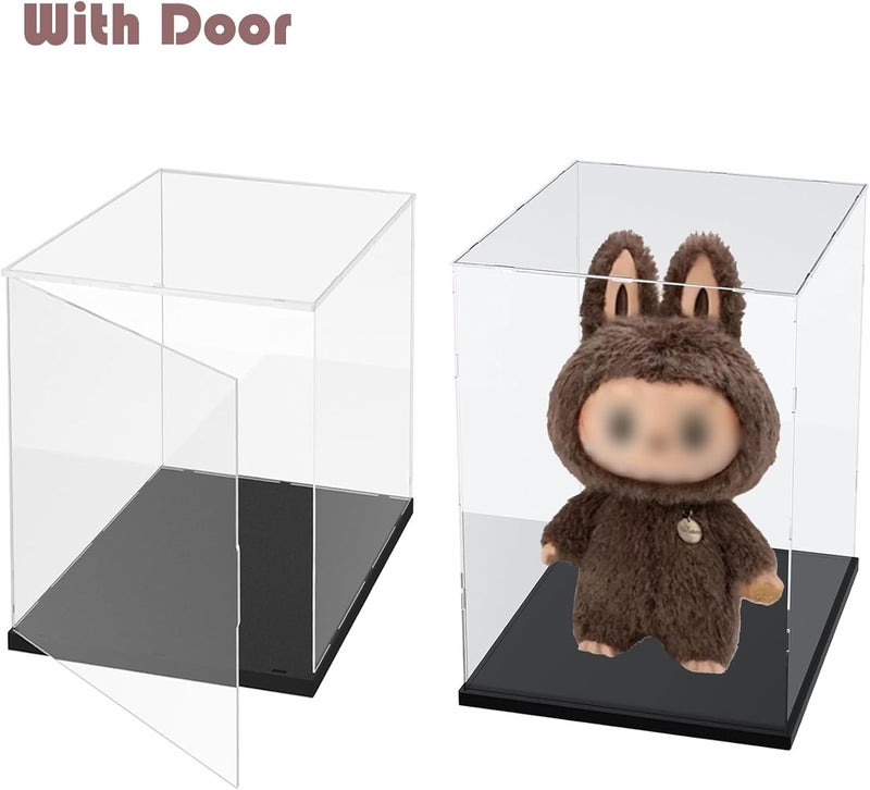 Elepure Thickened Clear Acrylic Display Case for Zimomo for Labubu for Pop Mart I Found You Angel in Clouds Doll, Showcase Box for Big LABUBU Large Toy with Wooden Base & Light, Black Inside 13.8x11.8x23.6in - Image 3