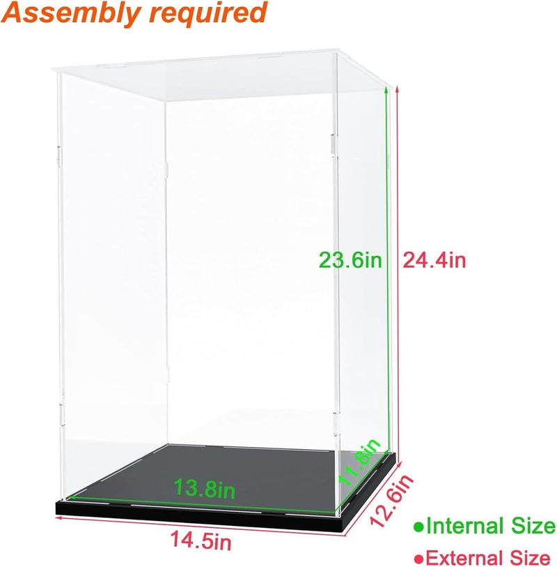 Elepure Thickened Clear Acrylic Display Case for Zimomo for Labubu for Pop Mart I Found You Angel in Clouds Doll, Showcase Box for Big LABUBU Large Toy with Wooden Base & Light, Black Inside 13.8x11.8x23.6in - Image 2