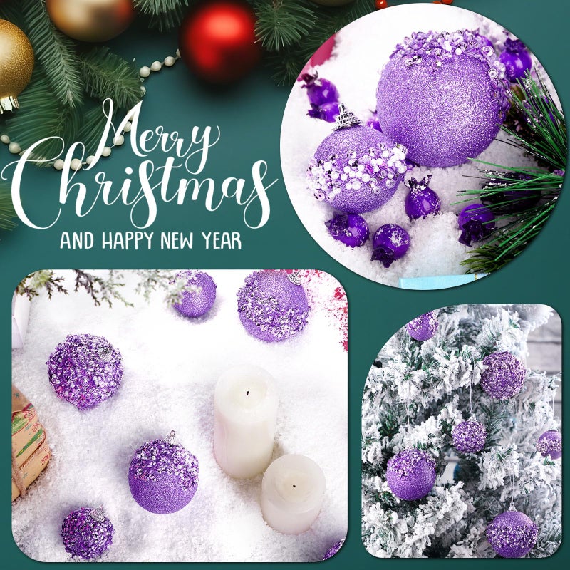 Poen 24 Pcs Glitter Christmas Ball Ornaments Set Christmas Tree Ornaments Hanging Sequin Foam Christmas Balls Decoration for Xmas Tree Wreath Garland Christmas Home Decor Wedding Party (Light Purple) - Image 4