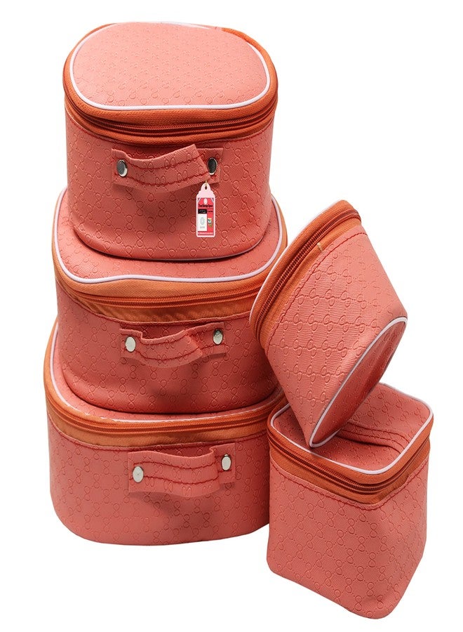 LUCES Set of 5 Fabric Makeup Storage Box Travelling Vanity Cosmetic Toiletry Bag Necklace Jewelry Case Wardrobe Organizer Pouch for Women Peach Color - Image 1