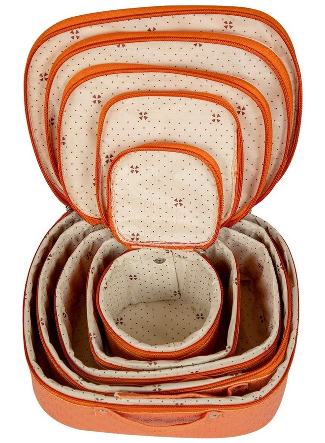 LUCES Set of 5 Fabric Makeup Storage Box Travelling Vanity Cosmetic Toiletry Bag Necklace Jewelry Case Wardrobe Organizer Pouch for Women Peach Color - Image 3