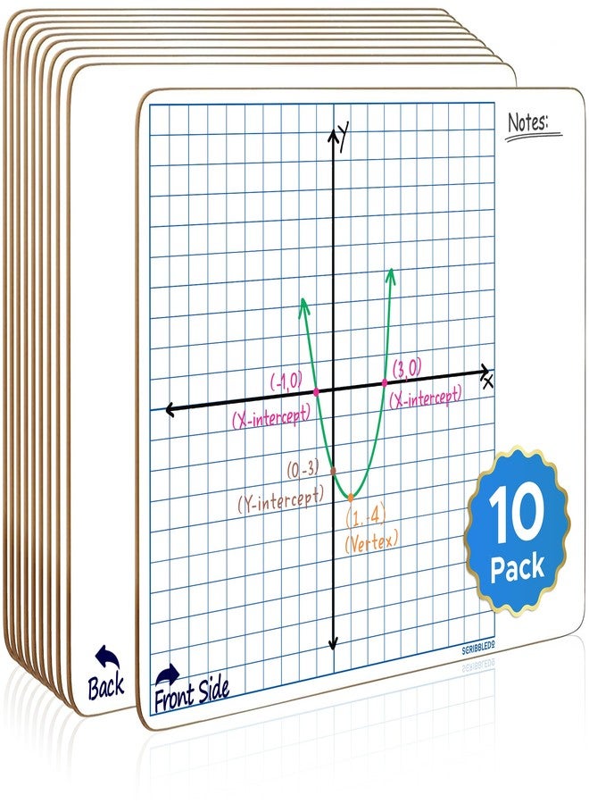 SCRIBBLEDO 10 Pack Dry Erase Graph Whiteboard 11"x14" Double Sided Dry Erase Board with Grid for Home School Classroom Kids and Students Portable Grid Board for Graphing and Geometry Coordinate Plane - Image 1