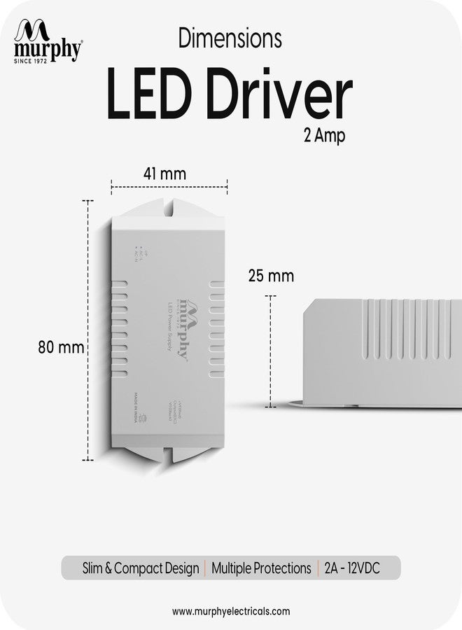 Murphy Led Strip Light Driver (25W, 12V, 2A, White), Pack Of 2 - Image 3