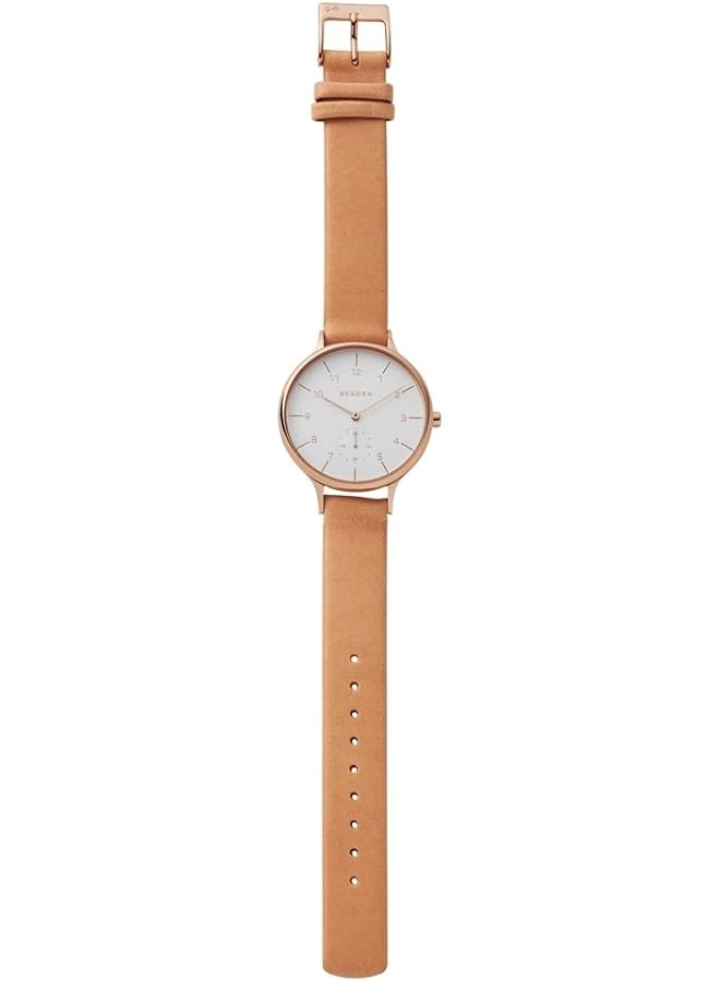 سكاجين ساعة أنيتا كوارتز كاجوال نسائية من الفولاذ المقاوم للصدأ والجلد باللون الذهبي الوردي والبني Skw2405 - Image 3