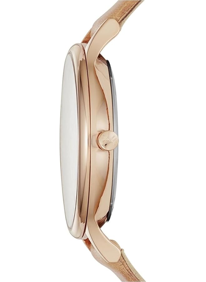 سكاجين ساعة أنيتا كوارتز كاجوال نسائية من الفولاذ المقاوم للصدأ والجلد باللون الذهبي الوردي والبني Skw2405 - Image 4