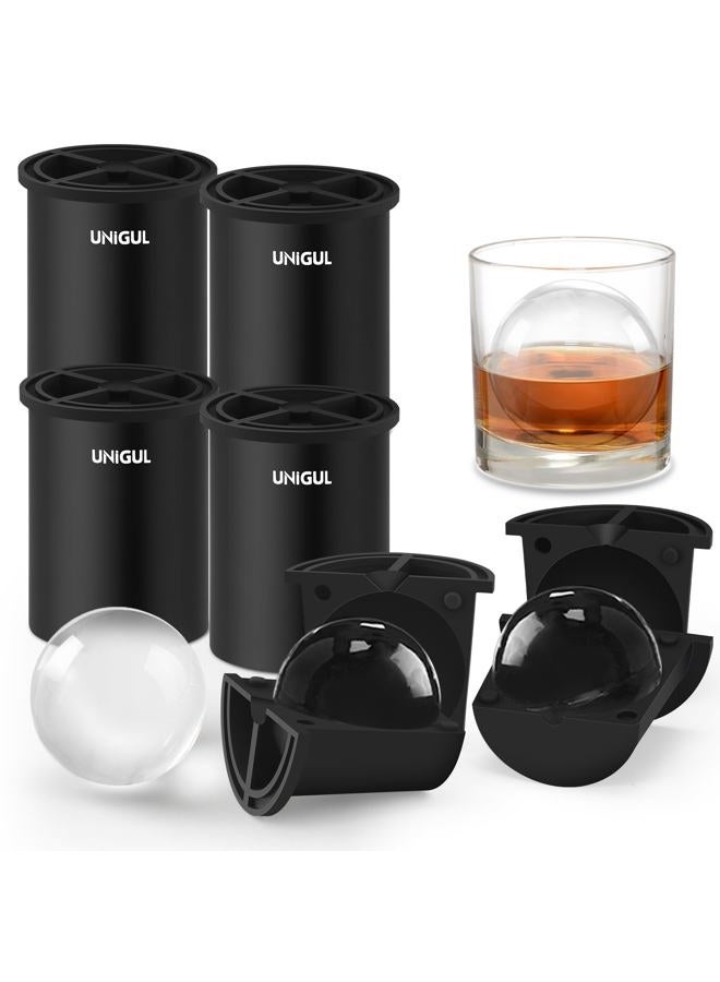 Unigul Clear Ice Cube Maker, 2.5" Stainless Steel Crystal Clear Ice Ball Maker, Non-BPA Silicone Ice Cube Molds for Whiskey Easy Release Ice Maker, Bourbon Gifts for Men (Black, 4 PACK) - Image 1