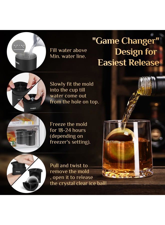 Unigul Clear Ice Cube Maker, 2.5" Stainless Steel Crystal Clear Ice Ball Maker, Non-BPA Silicone Ice Cube Molds for Whiskey Easy Release Ice Maker, Bourbon Gifts for Men (Black, 4 PACK) - Image 4