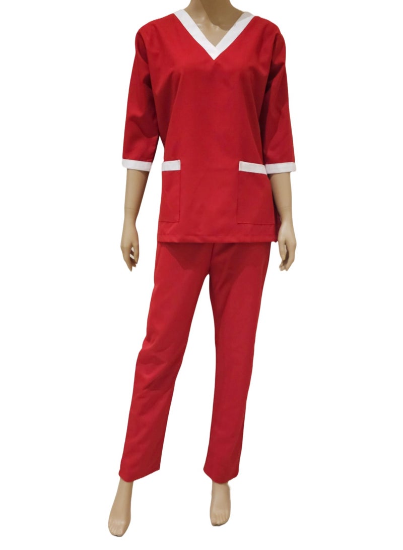 Rannah's Uniform Scrubs Three-Quarter Sleeve Medical Uniform Unisex Top and Pants Red Nurse Suit Set  - Image 1