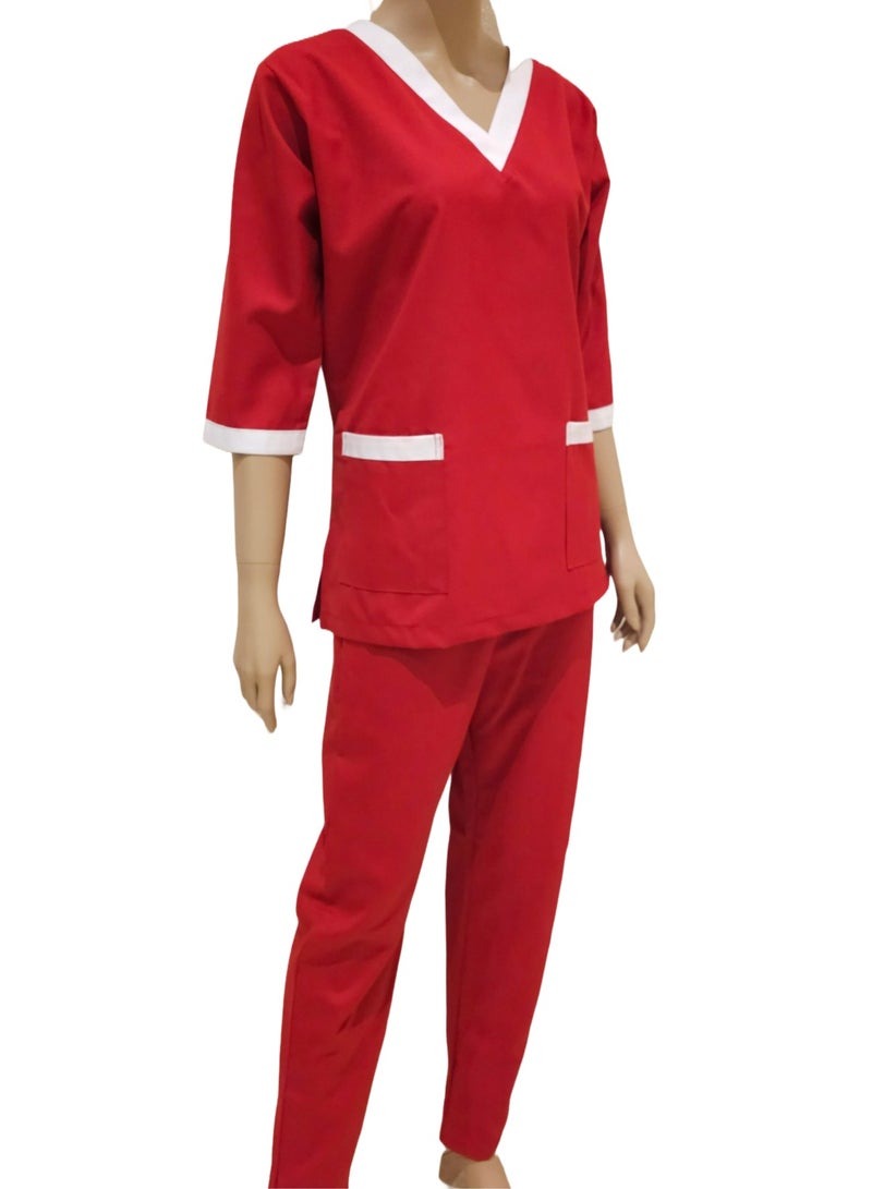 Rannah's Uniform Scrubs Three-Quarter Sleeve Medical Uniform Unisex Top and Pants Red Nurse Suit Set  - Image 2