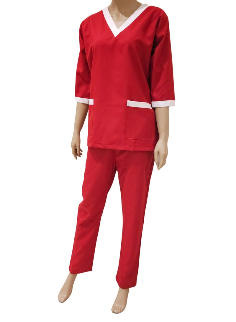 Rannah's Uniform Scrubs Three-Quarter Sleeve Medical Uniform Unisex Top and Pants Red Nurse Suit Set  - Image 3