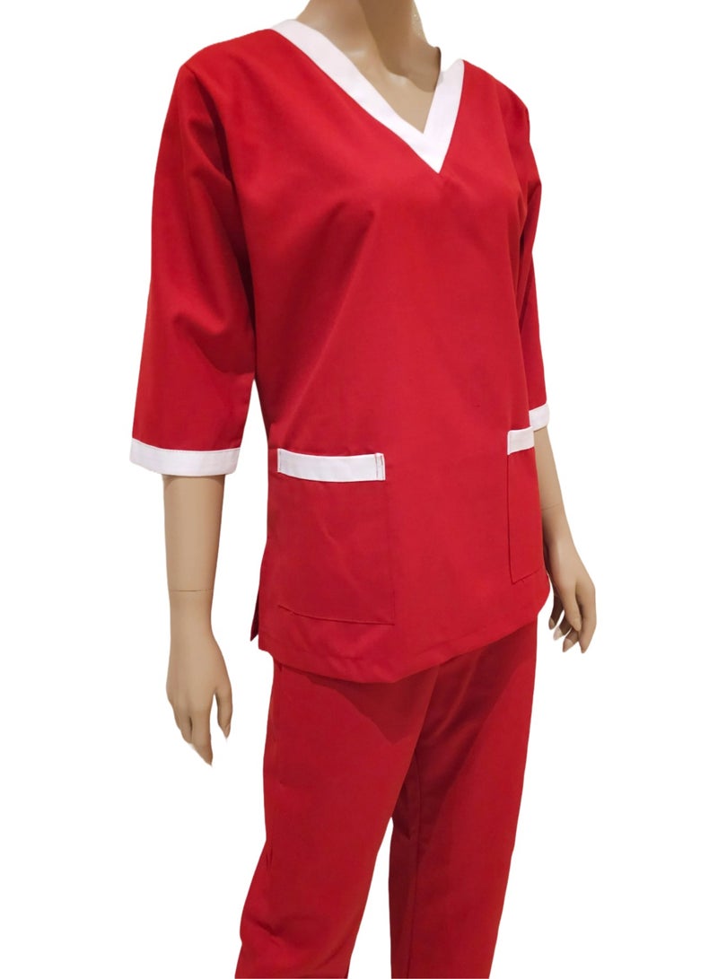 Rannah's Uniform Scrubs Three-Quarter Sleeve Medical Uniform Unisex Top and Pants Red Nurse Suit Set  - Image 4
