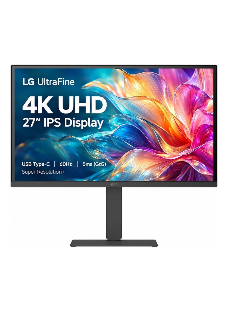 إل جي شاشة 27U730A-B UltraFine، شاشة IPS بحجم 27"، دقة 4K UHD، معدل تحديث 60Hz، زمن استجابة 5ms (GtG)، دقة فائقة+، مزامنة الحركة الديناميكية، USB Type-C، أسود | 27U730A-B.AMA - Image 1