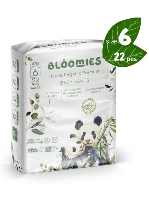 Premium Baby Pants with wetness indicator | Eco-friendly and Hypoallergenic Nappy Pants Made with 100% Bamboo Size 6 for babies +15kg x 22pcs