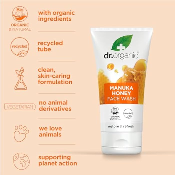 dr.organic Dr. Organic Manuka Honey Face Wash | Gentle, Soothing, Cleansing, For Dry and Sensitive Skin, Certified Organic, Paraben & SLS-Free, Natural, 150 mL / 5 fl oz - Image 4