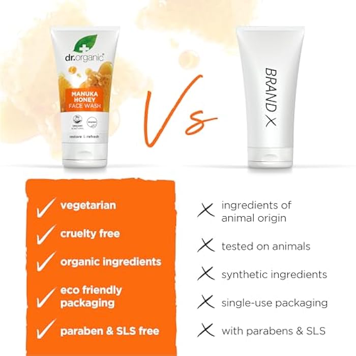 dr.organic Dr. Organic Manuka Honey Face Wash | Gentle, Soothing, Cleansing, For Dry and Sensitive Skin, Certified Organic, Paraben & SLS-Free, Natural, 150 mL / 5 fl oz - Image 3