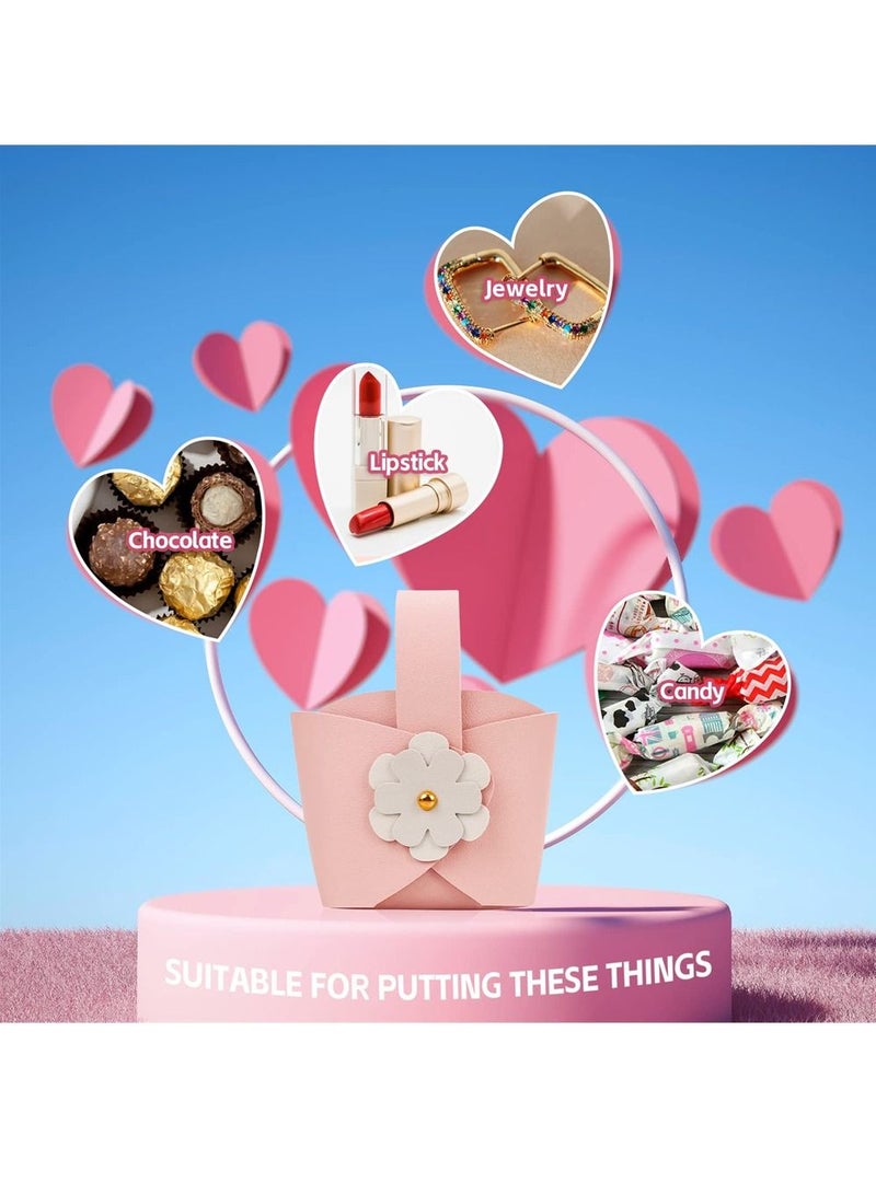 SYOSI Flower Leather Gift Boxes, 10 Pack Cute Reusable Candy Box, Birthday Wedding Party Favor Bags Set, Small Handbags with Handle for Mother Day Anniversary Bridal Party Supplies, Pink - Image 3