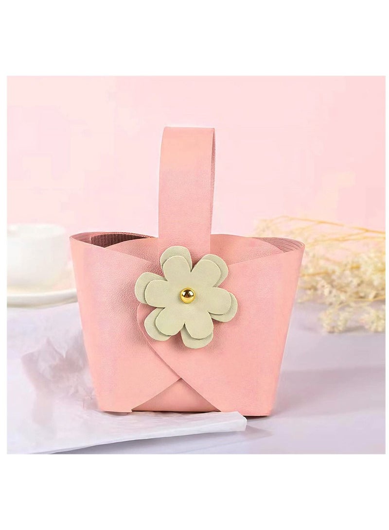 SYOSI Flower Leather Gift Boxes, 10 Pack Cute Reusable Candy Box, Birthday Wedding Party Favor Bags Set, Small Handbags with Handle for Mother Day Anniversary Bridal Party Supplies, Pink - Image 5