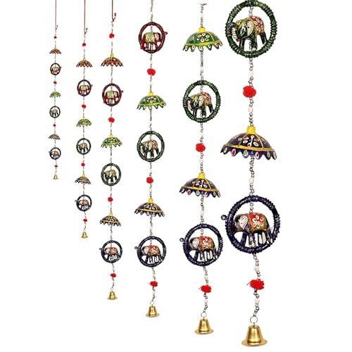 Suvasane Handmade Decorative Multicolor Elephant Door Hanging with Umbrella Home Decor- Garden/Window Décor (Set of 2) - Image 1