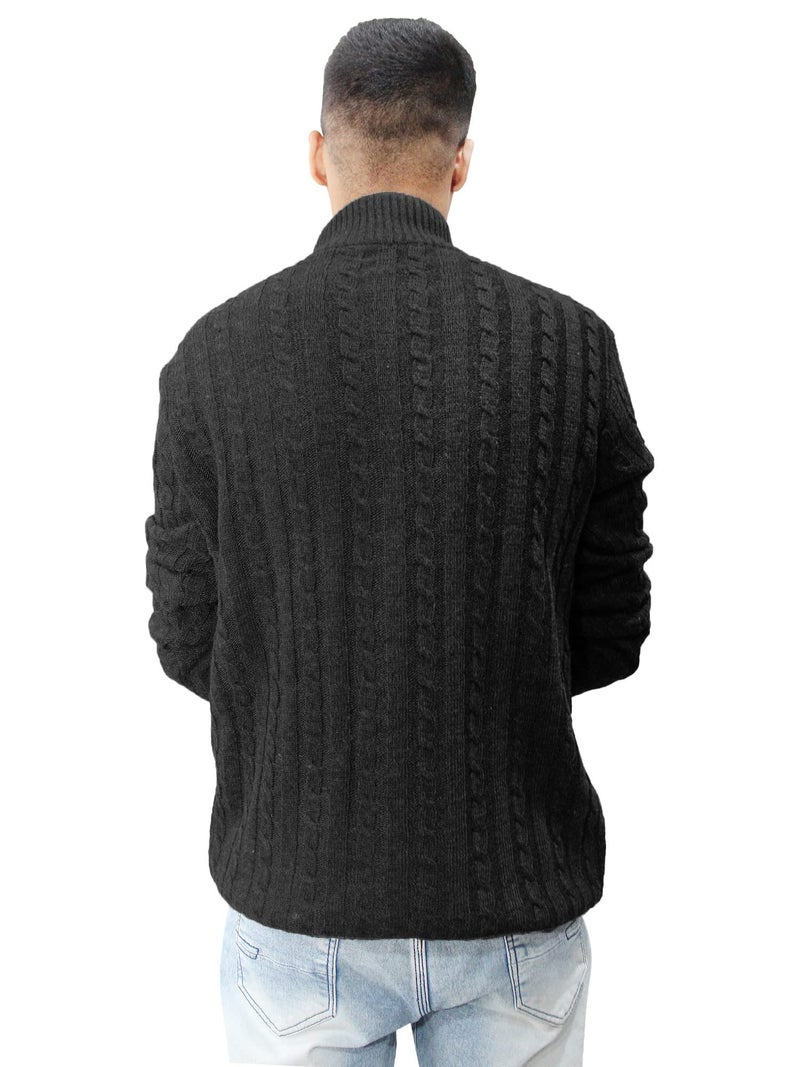 Matelco Men's Wool Banded Collar Sweater (AD12RK14GY_Black_M) - Image 2
