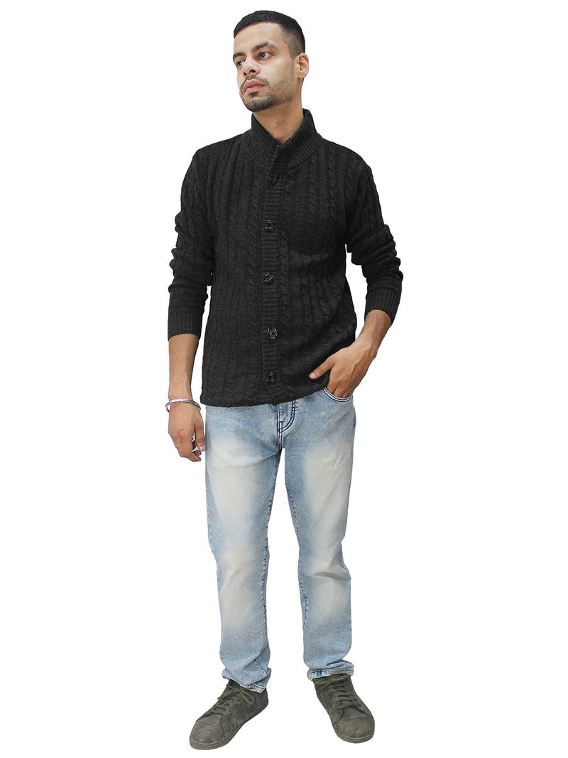 Matelco Men's Wool Banded Collar Sweater (AD12RK14GY_Black_M) - Image 4