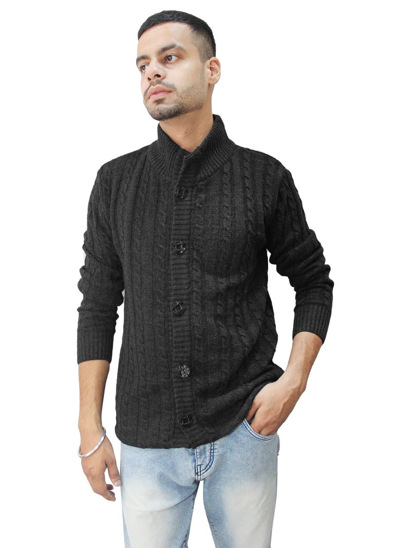 Matelco Men's Wool Banded Collar Sweater (AD12RK14GY_Black_M) - Image 1
