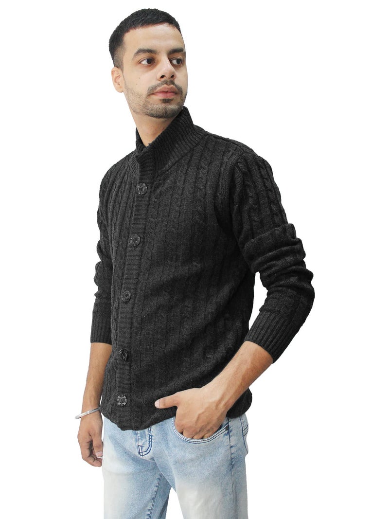 Matelco Men's Wool Banded Collar Sweater (AD12RK14GY_Black_M) - Image 3