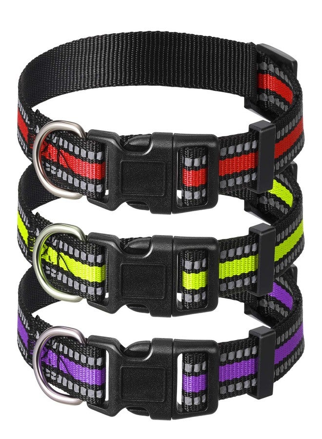 Weewooday 3 Pieces Reflective Dog Collar Nylon Adjustable Quick Release Pet Collars for Dogs(Medium) - Image 1