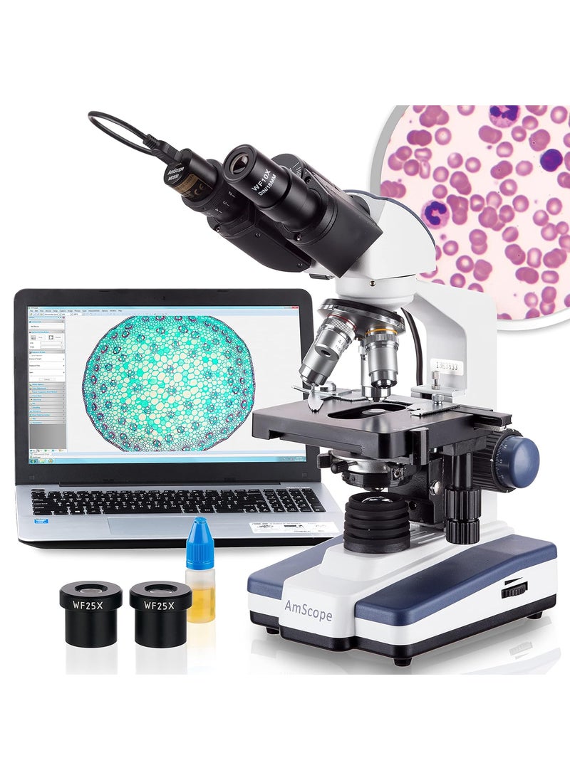 AmScope AmScope B120 Series Student  Professional LED Binocular Compound Microscope  40X2500X Magnification  Includes 03MP USB 20 Camera  Siedentopf Head  - Image 1