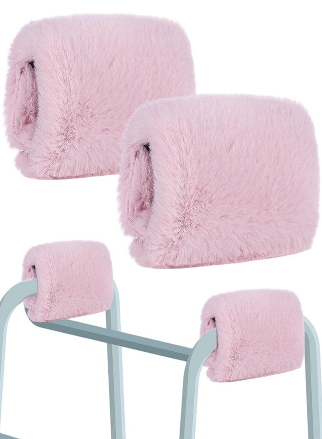 Threlaco 2 Pcs Walker Handle Cushions Fluffy Walker Hand Pads Universal Padded Rollator Hand Cover for Folding Rolling Wheelchair, Senior, Elderly Grippers, with 2 Extra Foam Pads(Pink) - Image 1