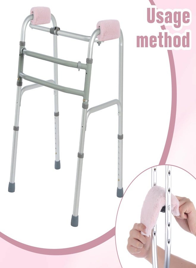 Threlaco 2 Pcs Walker Handle Cushions Fluffy Walker Hand Pads Universal Padded Rollator Hand Cover for Folding Rolling Wheelchair, Senior, Elderly Grippers, with 2 Extra Foam Pads(Pink) - Image 5