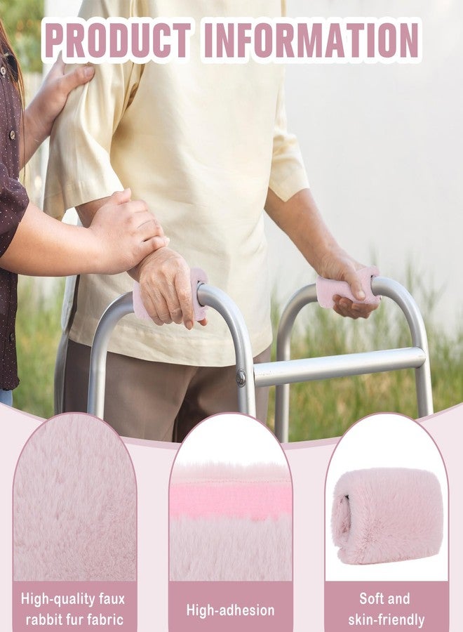 Threlaco 2 Pcs Walker Handle Cushions Fluffy Walker Hand Pads Universal Padded Rollator Hand Cover for Folding Rolling Wheelchair, Senior, Elderly Grippers, with 2 Extra Foam Pads(Pink) - Image 3
