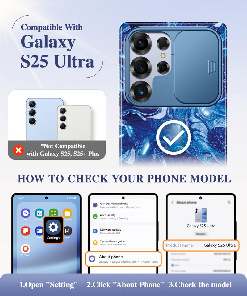GVIEWIN for Samsung Galaxy S25 Ultra Case with Slide Camera Cover, [Screen Protector] [Shockproof Military Grade Drop Protection] Marble Slim Fit Hard PC Phone Cover S25 Ultra 6.9" 2025 (Star Abyss) - Image 2