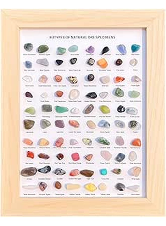 مجموعة عرض الأحجار الكريمة الطبيعية 80 نوعًا في إطار خشبي هدية توزيعات عيد الحب - Image 1
