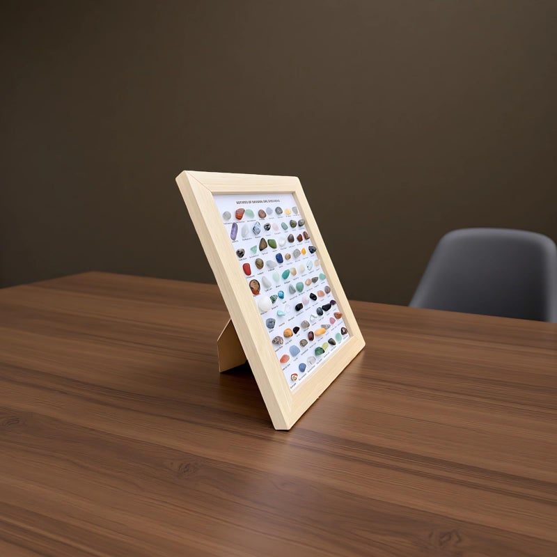 مجموعة عرض الأحجار الكريمة الطبيعية 80 نوعًا في إطار خشبي هدية توزيعات عيد الحب - Image 5