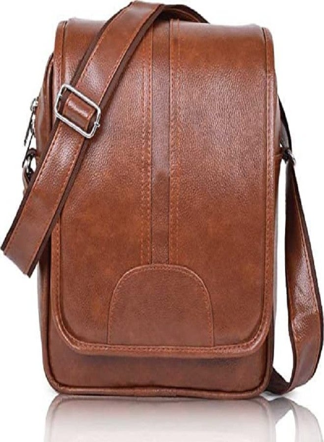 Nyfee Stylish PU Leather 1 Compartment Sling Bag/Cross Body/Travel/Office/Messenger/Business/One Side Shoulder Bag for Men & Women (Capacity - 7L) (Tan) - Image 1