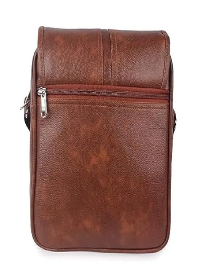 Nyfee Stylish PU Leather 1 Compartment Sling Bag/Cross Body/Travel/Office/Messenger/Business/One Side Shoulder Bag for Men & Women (Capacity - 7L) (Tan) - Image 3