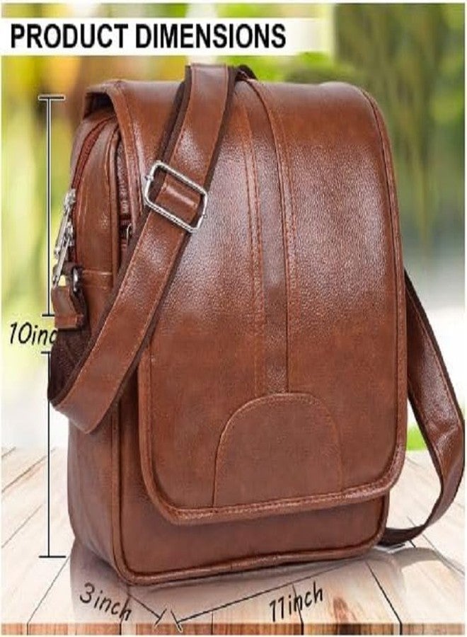 Nyfee Stylish PU Leather 1 Compartment Sling Bag/Cross Body/Travel/Office/Messenger/Business/One Side Shoulder Bag for Men & Women (Capacity - 7L) (Tan) - Image 5