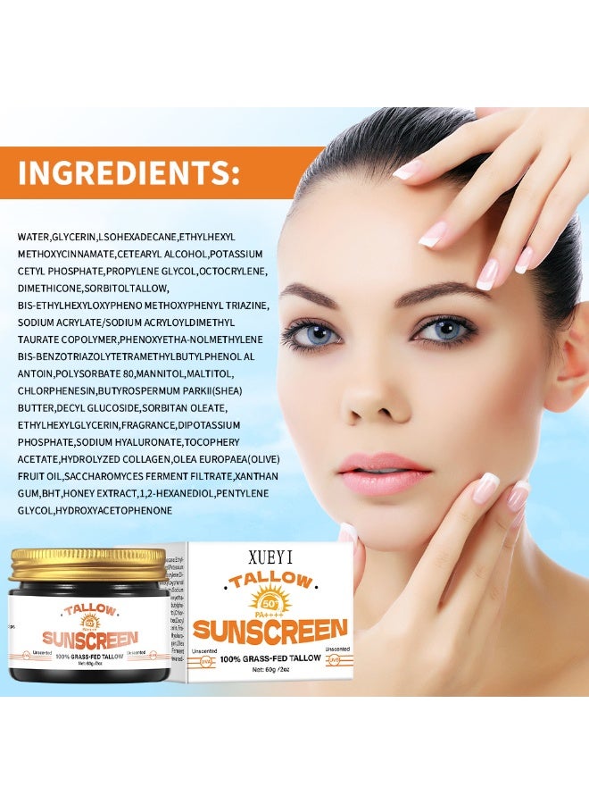 Generic Tallow Sunscreen SPF 50+, 100% Grass-Fed Tallow & Honey Extract | Non-Greasy, UVA/UVB Protection | Clean Balm for Face & Body, 2oz  - Image 4