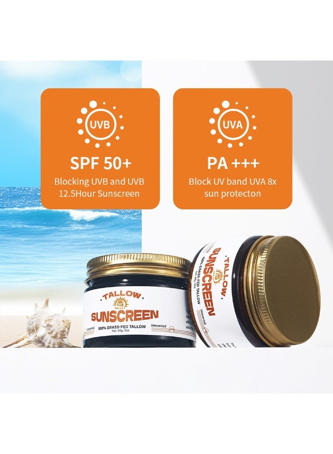 Generic Tallow Sunscreen SPF 50+, 100% Grass-Fed Tallow & Honey Extract | Non-Greasy, UVA/UVB Protection | Clean Balm for Face & Body, 2oz  - Image 3