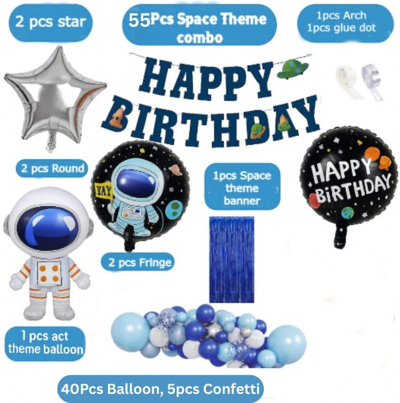 GROOVY DUDZ GROOVYDUDZ Astronaut Space Boy Theme Birthday Decoration Items For Boys Party Decoration Kit Balloon Combo Pack Of 55 Pcs Blue - Image 2