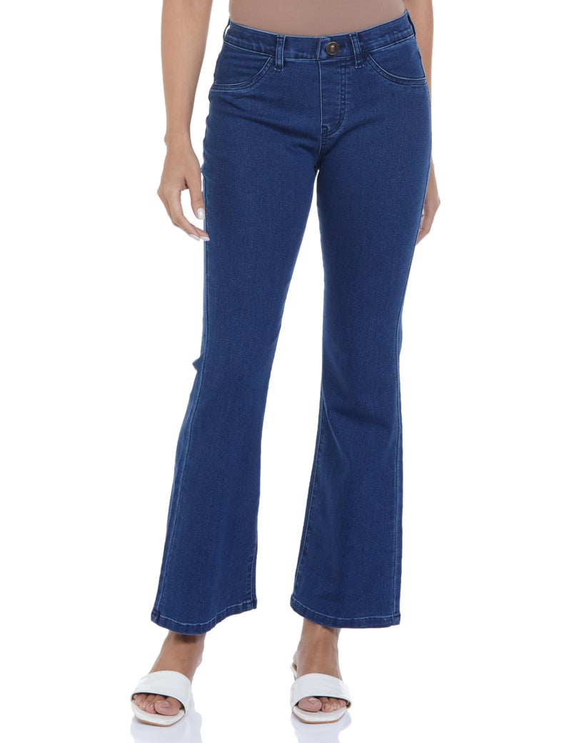 INKD Women's Flared Bootcut Pullon Jeans - Mid Rise| Enzyme Wash | Classic 5 Pocket Styling (INKSS24WJN-406-Sapphire Sky-30) - Image 1