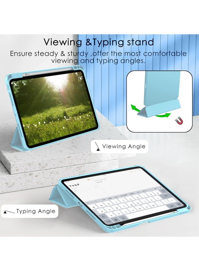 Wtech Apple iPad Pro 11 5G 2024 (5th Gen) 11 inch / Apple iPad Pro 11-inch (M5) 2025 Smart Flip Auto Awake/Auto Sleep Leather Texture with Pen Holder Case Cover - Sky Blue - Image 4