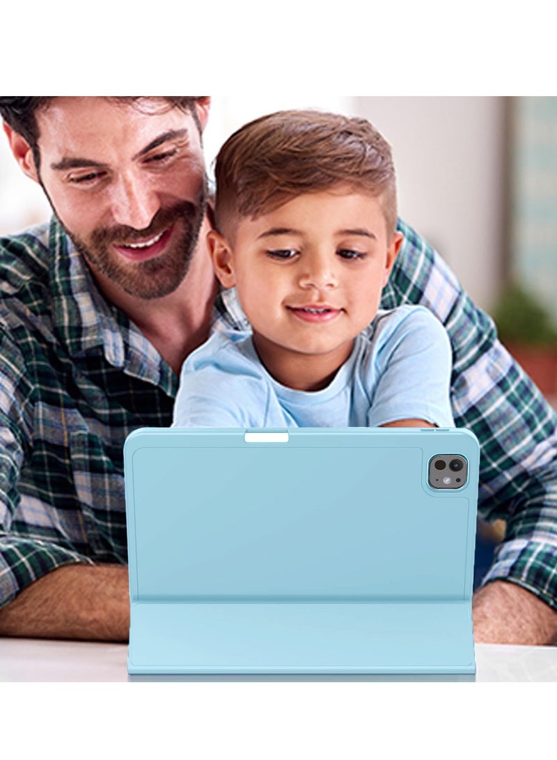 Wtech Apple iPad Pro 11 5G 2024 (5th Gen) 11 inch / Apple iPad Pro 11-inch (M5) 2025 Smart Flip Auto Awake/Auto Sleep Leather Texture with Pen Holder Case Cover - Sky Blue - Image 5