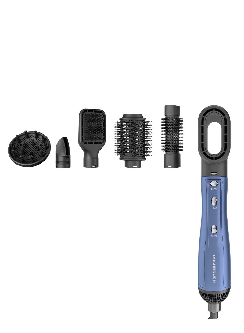 Rush Brush Plus 6 Air Styler - 5 Different Heads - 1300 Watts - 3 Heat/2Speeds - 30000 RPM - Ionic Technology - Navy Blue - Image 1