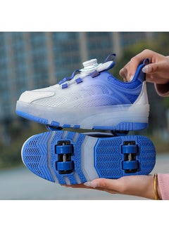 Childrens Invisible Four-Wheel Roller Skates Womens Kids Walking Shoes Mens Kids Scooters Retractable Single Row Wheel Skates 386 blue four-wheel [without lights]]