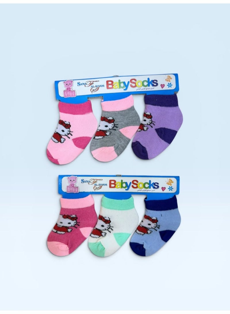 Hello Kity Al-Fares Al-Shami Baby Ankle Socks with Cartoon Designs, 6 Pairs, Assorted Designs - Image 3