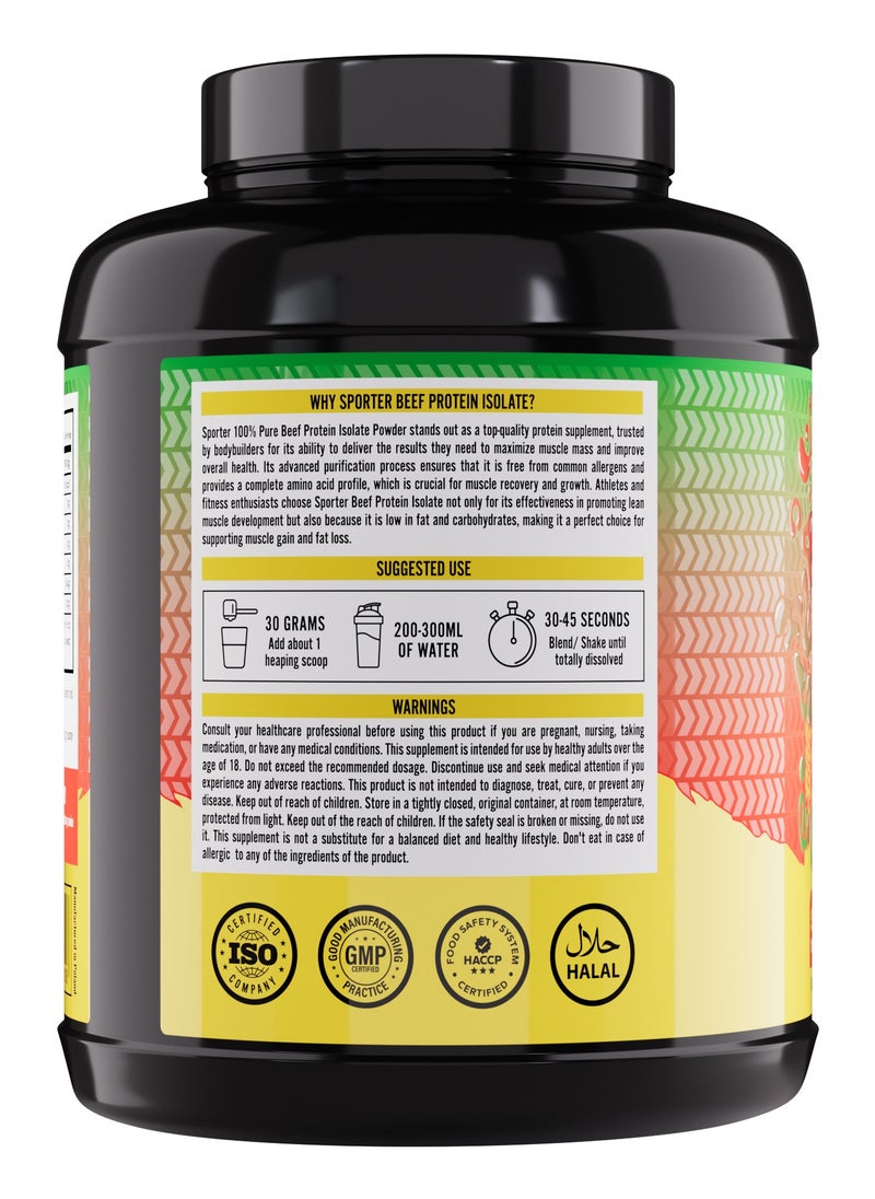 SPORTER Sporter Beef Protein Isolate – 60 Servings | 26.4g Protein Per Scoop | Zero Fat, Sugar & Carbs | Strawberry Watermelon Flavor | Lactose-Free | No Amino Spiking or Fillers | Pure Muscle Recovery Fuel  - Image 3