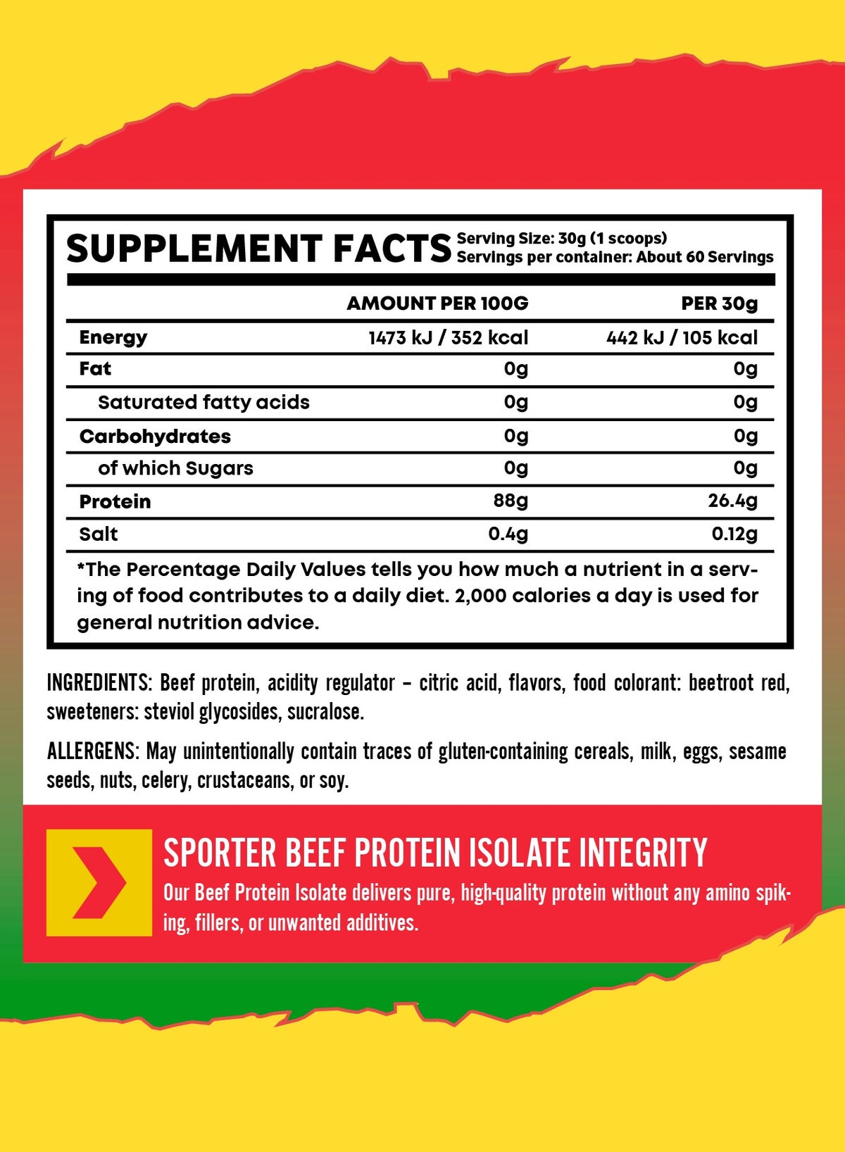 Sporter Beef Protein Isolate – 60 Servings | 26.4G Protein Per Scoop | Zero Fat, Sugar & Carbs | Strawberry Watermelon Flavor | Lactose-Free | No Amino Spiking Or Fillers | Pure Muscle Recovery Fuel