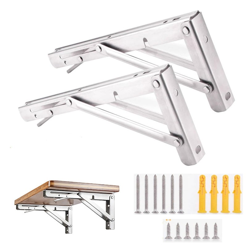 Teng Lang Folding Shelf Brackets Max Load 330 lb Heavy Duty Stainless Steel Collapsible Wall Mounted Shelf Brackets for Table Space Saving DIY Bracket Pack of 2 Silver 2packs 16 Inch - Image 2